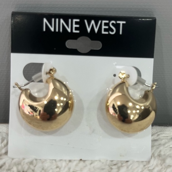 Nine West Shiny Gold Dome Hoop Earrings - Picture 3 of 3
